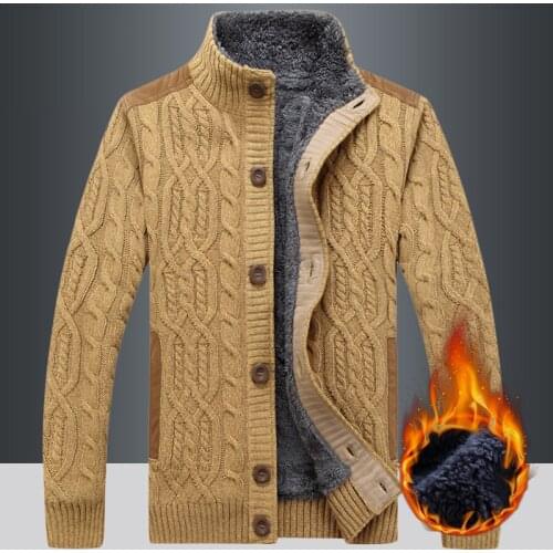 Men Sweater Coat Cardigan Zipper 2021 New Winter Plus Velvet Keep Warm Button Male Thermal Sweater Thick Korean Style M84