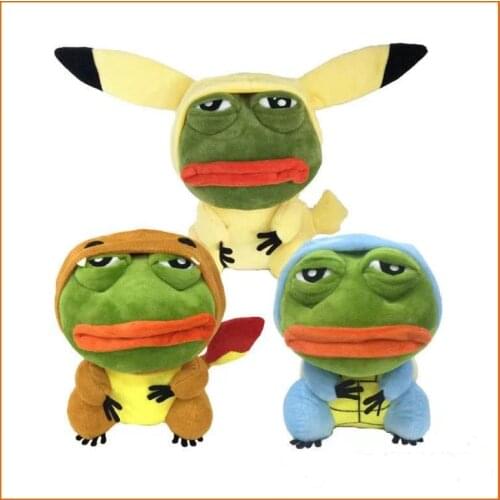 25-28cmPokemon Anime Pikachu Bulbasaur Squirtle Charmander Stuffed Toy Cosplay Spoof Sad Frog Pepe Kawaii Room Decor Plush Dolls