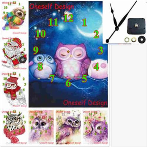 Diy diamond art kit owl diamond painting with Mechanical clock diamond embroidery full clock diamond mosaic sale wall sticker