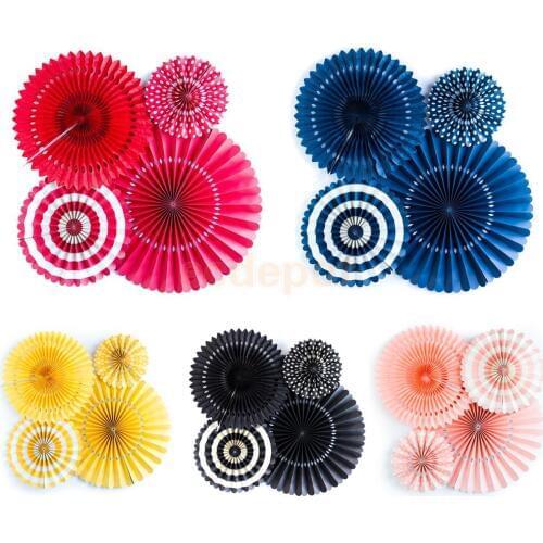 Set of 4pcs Tissue Paper Wheel Pinwheel Folding Hanging Fan Backdrop Party Decoration