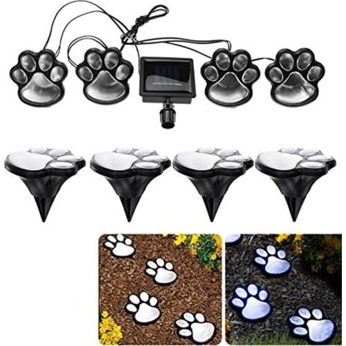 Set set of 4 led Solar Powered Cat Animal Paw Print LED Lights Garden Outdoors light Path Walkway Lawn Decoration Light