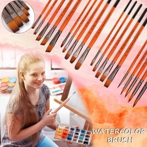 5pcs /set Artist Painting Brush Oil Paint Nylon Hair Watercolor Painting Brush Acrylics Flat&Tip Paint Kit Oil Painting Brushes