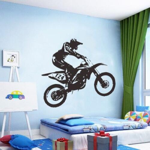 Motorcycle Racing Driver Wall Sticker Boy Bedroom Decor Study Room Wall Decals Poster Black Painting Abstract Living Room Decor