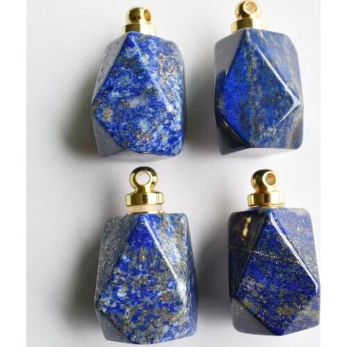 Natural lapis lazuli Perfume Bottle Necklace Pendant Essential Oil Diffuser Pendant Polygon Shape Jewelry for making 4pcs