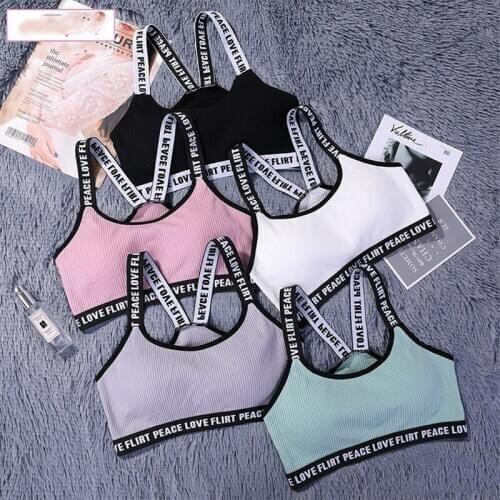 New English with letter beautiful back thread wrapped chest cotton underwear sports girl vest style tube top14 to 20 years old