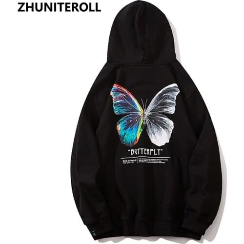 Oversize Butterfly Print Hoodies Men Sweatshirts 2021 Hip Hop Harajuku Hooded Sweat Shirts Mens Fashion Pullover Tops Streetwear