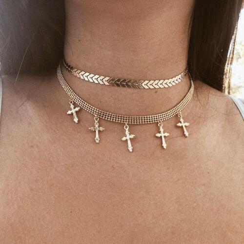 Punk Vintage Multilayer Flower Cross Pendant Necklaces for Women Exaggerated Geometric Choker Necklace Fashion Jewelry YN451
