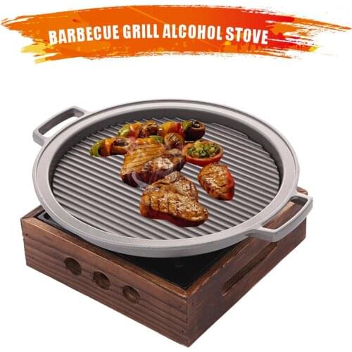 Portable Camping Alcohol Stove Cast Iron Barbecue BBQ Grill Charcoal Smoker Grill Baking Tray For Family Cooking Hiking Picnic