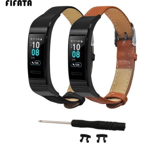 FIFATA Genuine Leather Smartwatch Band Strap For Huawei Band 3 / 3 pro Smart Watchband Business Bracelet Smart Watch Accessories