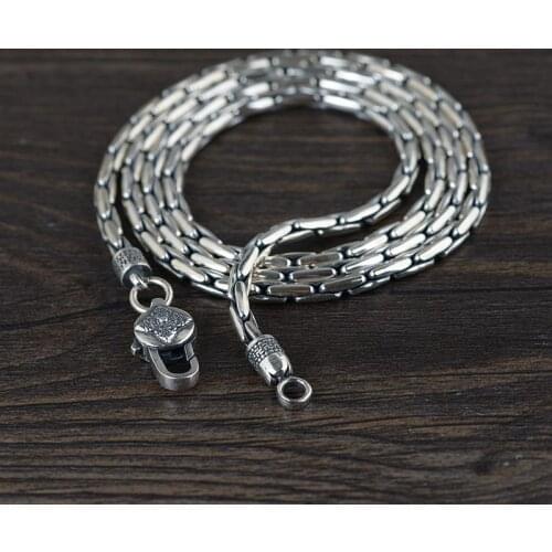 Retro Process S925 By M Thai Silver Flat Ring Snake Bone Mantra Vajra Cross Necklace Clasp