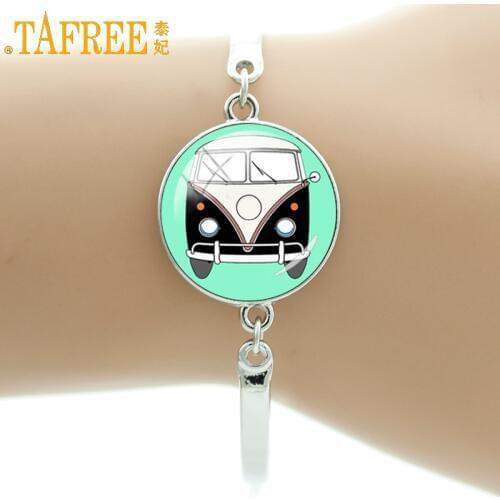 TAFREE Car Bracelets pendant Handmade 2017 Alloy charm bracelets & bangles women men Hippie Peace Sign Van Bus Jewelry CT114