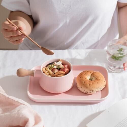 Japanese creative Ceramic Breakfast Plate And Bowl With Handle dessert Western plate Fast Food Tray tableware set