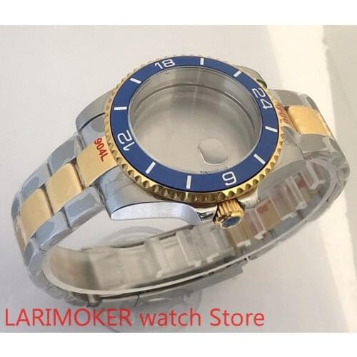 Sealed back 40mm sapphire glass with 904L stainless steel gold bracelet with ETA NH36 MH35 case blue bezel