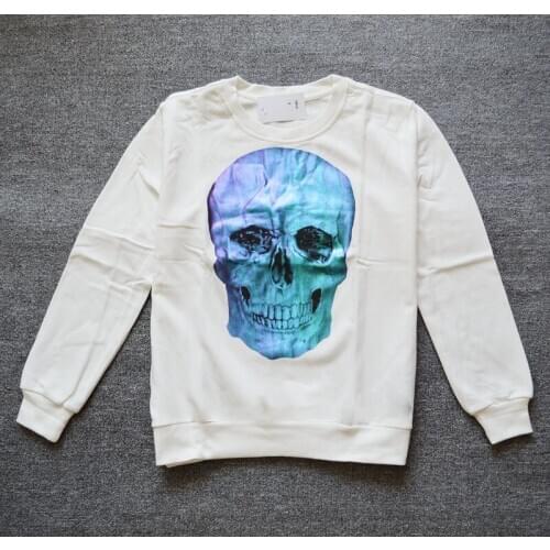 Womens cotton printed skull-head sweatshirt with round collar and long sleeves
