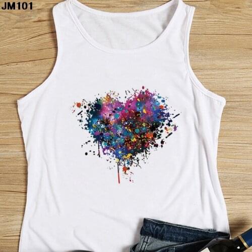 Heart Flower Printed Ladies Camisole Harajuku Casual White Vest Summer Womens Love Graphic Tank Tops Fashion Sleeveless T-shirt