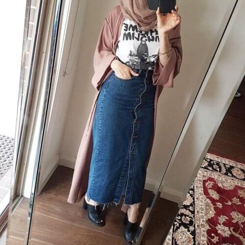Faldas Mujer Moda 2020 Plus Size Abaya Dubai Muslim Women Long Denim Skirt Turkish Islamic Casual Jeans Bodycon Maxi Skirts