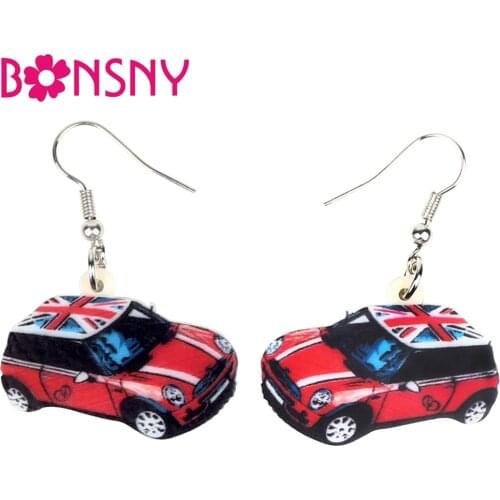 Bonsny Statement Acrylic Cute Mini Car Earrings Drop Dangle Stud Fashion Novelty Jewelry For Women Girls Gift Charms Decoration
