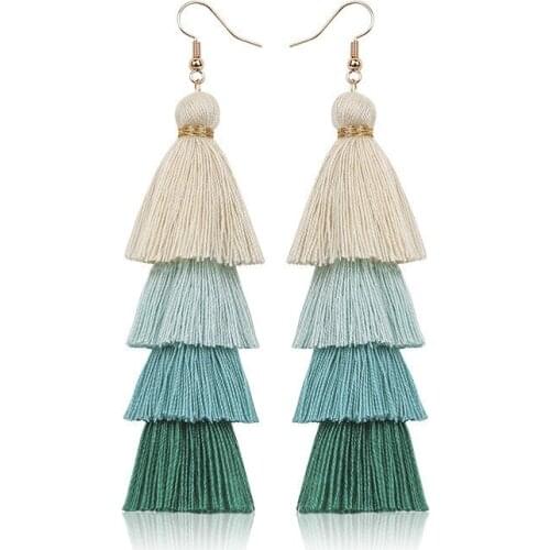 Handmade colorful cotton thread layers long tassel earrings for women