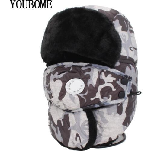 YOUBOME Winter Bomber Hats Caps Men Warm Earflap Scarf Women Russian Camouflage Thermal Trooper Earflap Sports Snow Ski Hat Cap