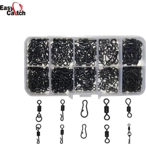 200pcs Matte Black Carp Fishing Quick Change Swivel Long Body Rolling Swivels Snap Carp Fishing Accessories Set With Box