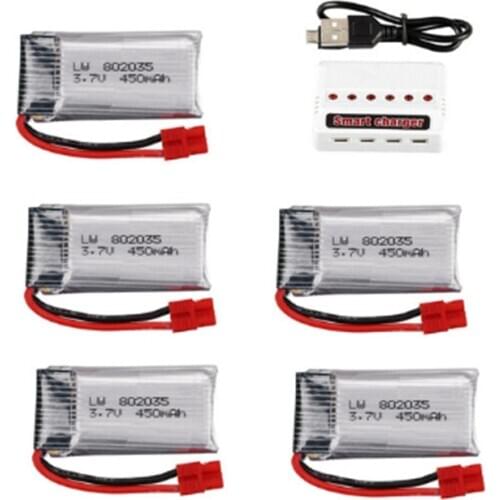 3.7V 450mAh Lipo Battery + Charger For SYMA X15 X5A-1 X15C X15W RC Drone Spare Parts 3.7v 802035 Rechargeable Battery