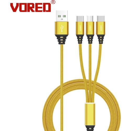 3A output Fast Charging 3 in 1 USB Cable Micro Type C Lighting USB Charger Cable For IOS 10 Huawei Samsung Mobile Phone Cables