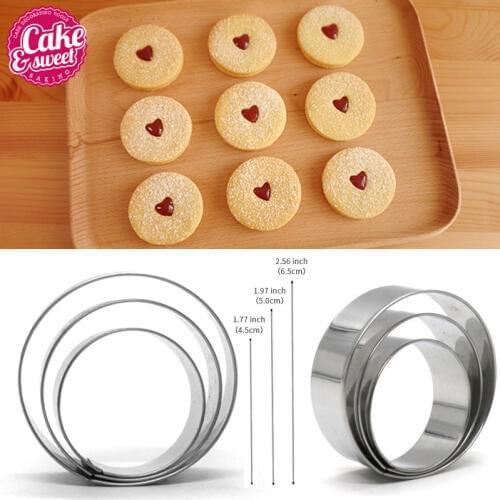3pcs/set Stainless Steel Round Shape Cookie Cutter Mold Pastry Biscuit Fondant Cake DIY Baking Decorating Tools