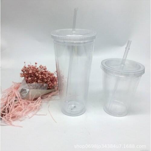 650ml Straw Cup With Lid Coffee Juice Straw Mug Reusable Transparent Double Layer Water Bottle Camping Supplies Coffee Cup