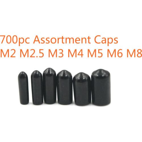 700pcs Rubber Round End Cap Cover for Pipe Tube Hub Screw Thread Protector Push-fit Caps Black Assortment M2 M2.5 M3 M4 M5 M6 M8