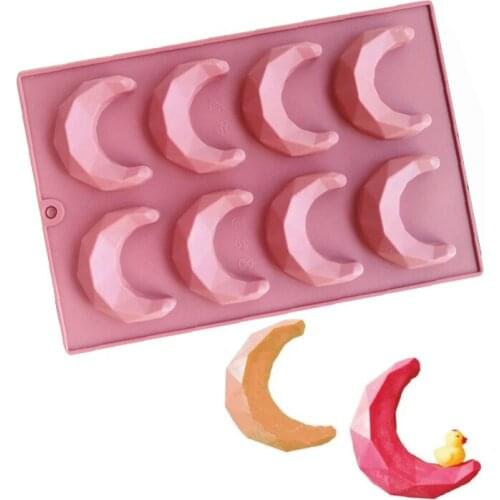 8 Cavity Diamond Moon Shaped Silicone Cake Mold for DIY Eid Mubarak Ramadan Dessert Bakeware Chocolate Mousse Baking Tools
