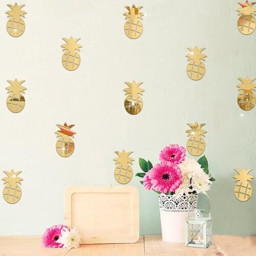 JM132 Acrylic Pineapple Ananas comosus Crystal Mirror Wall Sticker 3D Room Decoration Sticker