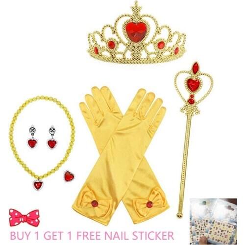 6 7pcs/lot Girls Accessories Princess Annae Dress Up Girls Cosplay Toys Crown Necklace Ring Earring Wand Gloves Kids Jewelry Set