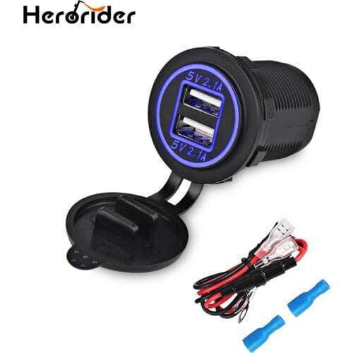 Herorider 12V 24V USB Socket Car Charger For Motorcycle Auto Truck Waterproof Car Power Port Dual USB Adapter 2 port usb charger