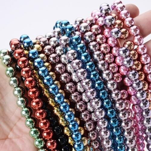 8mm Plating Hematite Natural Stone Beads Round Loose Spacer Bead for Jewelry Making DIY Bracelet Necklace Accessories 50pcs