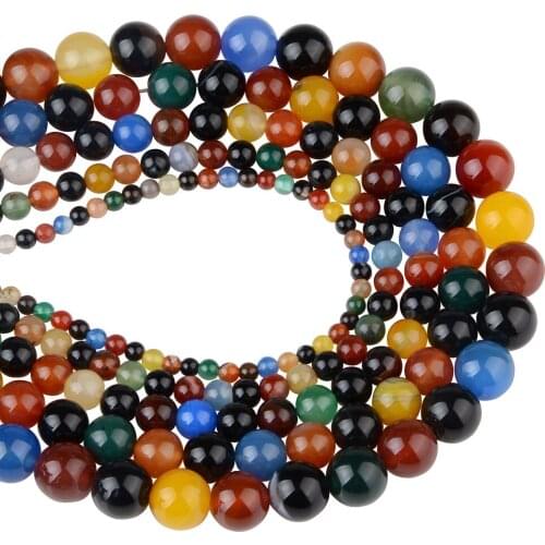 Natural Stone Agates Beads Smooth Frosted 4/6/8/10/12mm Multicolor Round Loose Beads For DIY Bracelet Necklace Jewelry Making