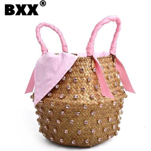 [BXX] Woman New Luxury Hand-stitched And Knitted With Colored Diamonds Personality All-match Top-handle Fashion Tide 2021 GF0381