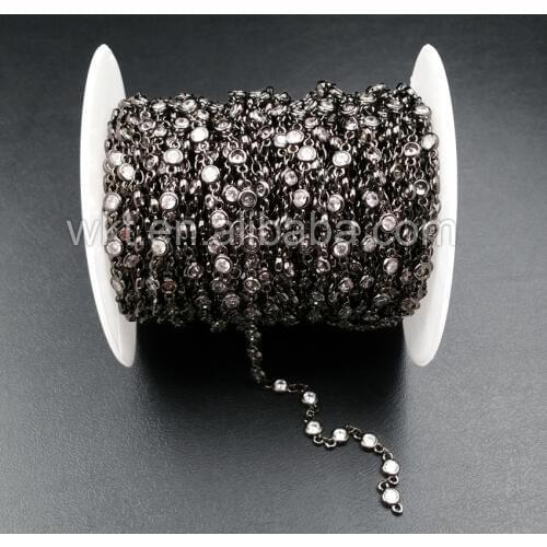 WT-BC082 New Fashion Design Cool Gun Black Plated Brass Chain For Jewelry Making,Sparkly Crystal Bead Pave Charm Brass Chain