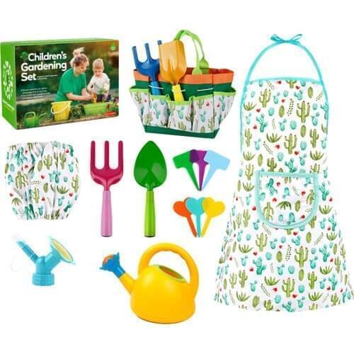 Kids Gardening Set Kids Interesting Gardening Tool Mini Trowel Rake Shovel Fork Watering Can Apron Toolkit Fun Preschool Toys