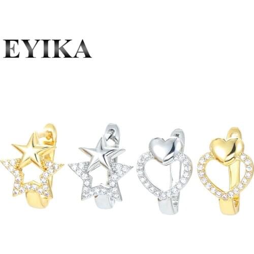 EYIKA Lovely Cubic Zirconia Stackable Hollow Star Heart Small Hoop Earrings for Women Girl Casual Minimalist Jewelry Accessories