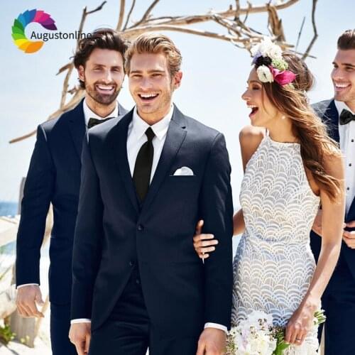 Custom Made Navy Blue Men Suits for Wedding Suits Best Man Blazer Jacket 3Piece Pants Vest Groomsmen Suit Slim Fit Groom Tuxedos