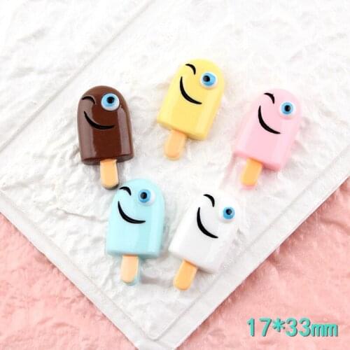 Newest 50pcs 17*33mm Cute Smiling Ice Cream Resin Cabochon Flatback Colorful jewelry Accessories Material Clay Beads Ornament