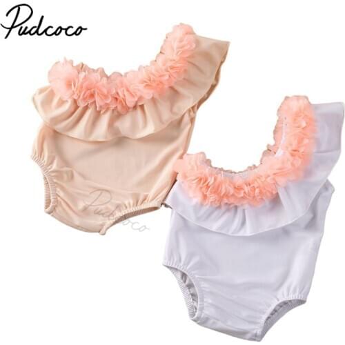 Newborn Baby Girl Sleeveless Flower Swimwear Romper, One Shoulder Ruffle Floral Bathing Suit, Beachwear One-Piece Cloth 0-24M