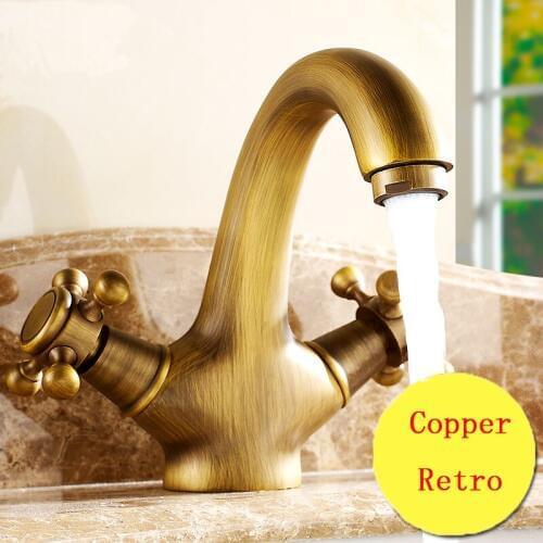 Brass bathroom basin faucet hot and cold, Antique copper kitchen basin faucet , Retro dual holder toilet basin faucet vintage