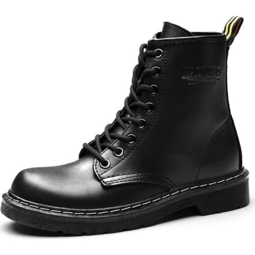 2021 Fashion Ankle Boots Winter Ankle Boots Pu Leather Women Boots Work Shoes Round Toe Lace-Up Women Shoes Black Female