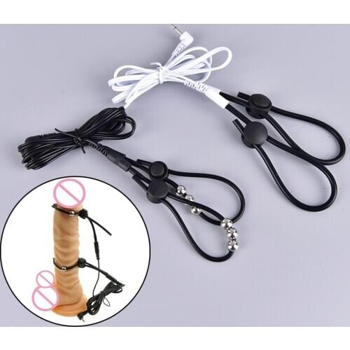 E-Stim Monopolar Conductive Loops Cock Rings And Ball Electro Penis Ring Rubber Tube TENS Electrodes Medical Sex Products