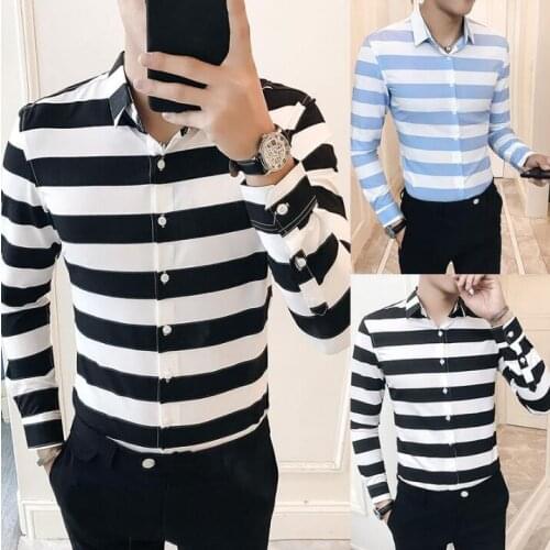2020 New Spring Striped Shirt Men Long Sleeve Casual Slim Fit Shirts Male Brand Clothing High Quality Camisa Masculina M-3XL