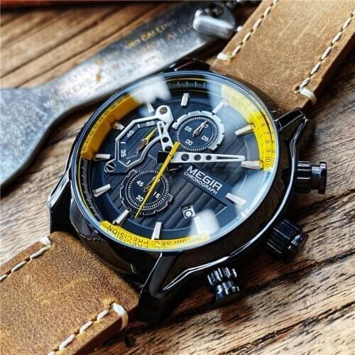 MEGIR Fashion Sports Men’s Watches Waterproof Luminous Wristwatches Male Leather Chronograph Quartz Army Clock Reloj Hombre 2020