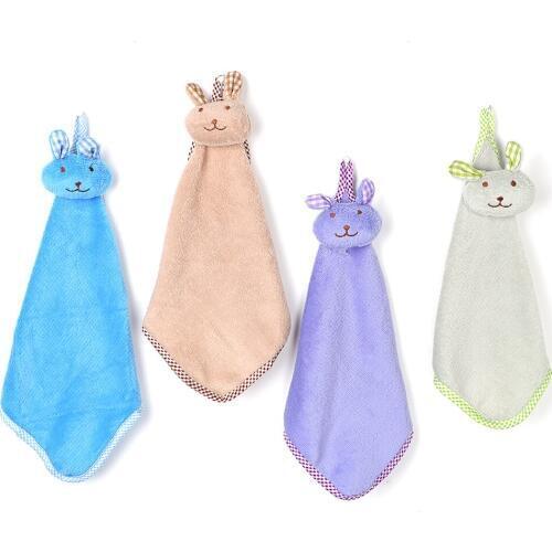 Soft Coral Velvet Candy Colors Water Absorption Cloth No Lint Cute Cartoon Rabbit Hanging Hand Towels Dishcloths Eco-friendly