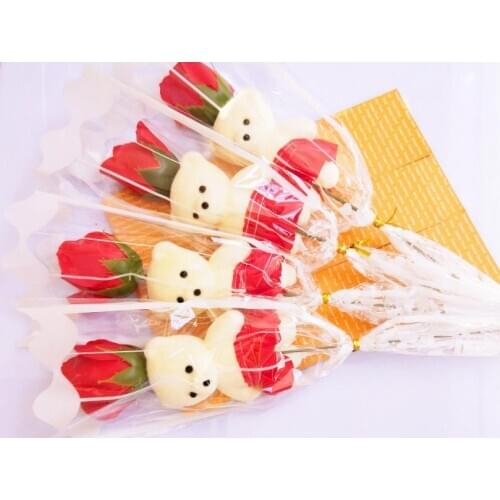 Single Bear Soap Flower Bear Simulation Rose Single Branch Artificial Flower For Teachers Valentines Day Gift SN3570