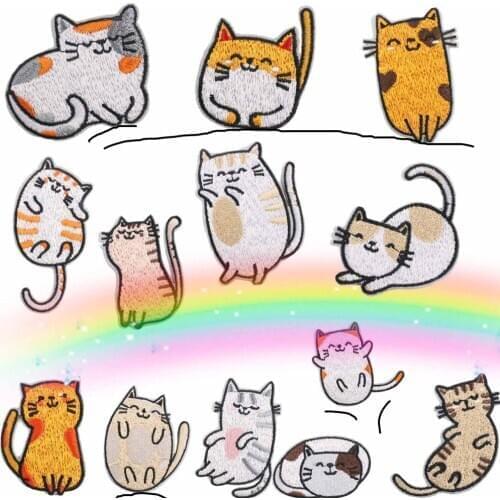 10pcs/lot Cute Cat Patches for Clothing Embroidery Iron On Applique For Student DIY Bag Dress Clothes Cheap Patches DIY Applique